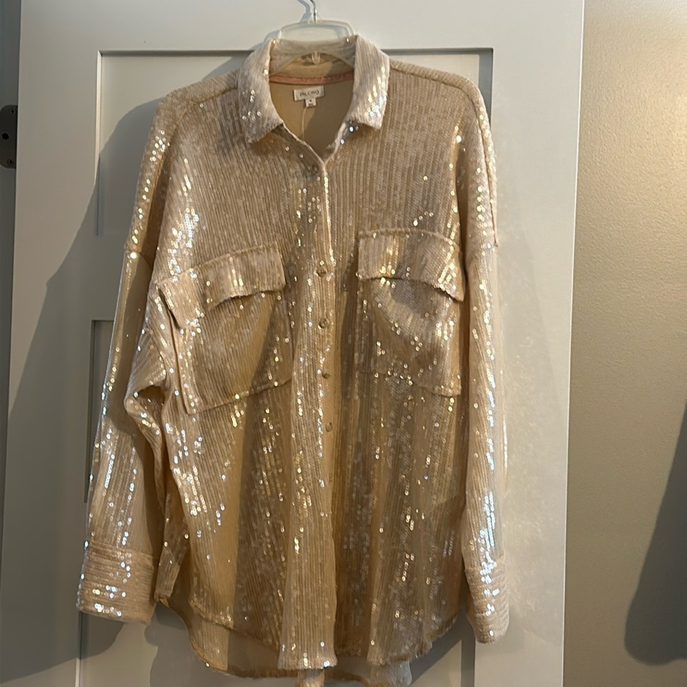 Pilcro Sequin Button Down Shirt - Ivory Size M NWT